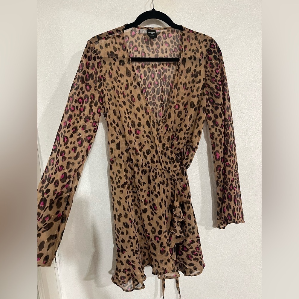 Express, S/M sheer rap dress, Animal print, brown black